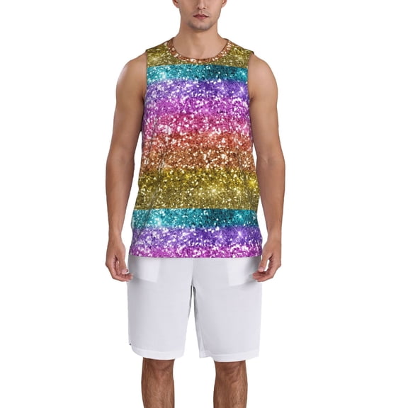 Naloa Glitter Rainbow Basketball Jersey Reversible Men's Mesh Athletic Sports Shirts Training Practice S-4XLLarge