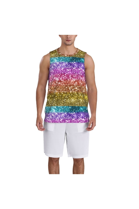 Glitter Rainbow Basketball Jersey Reversible Men's Mesh Athletic Sports Shirts Training Practice S-4XLMedium