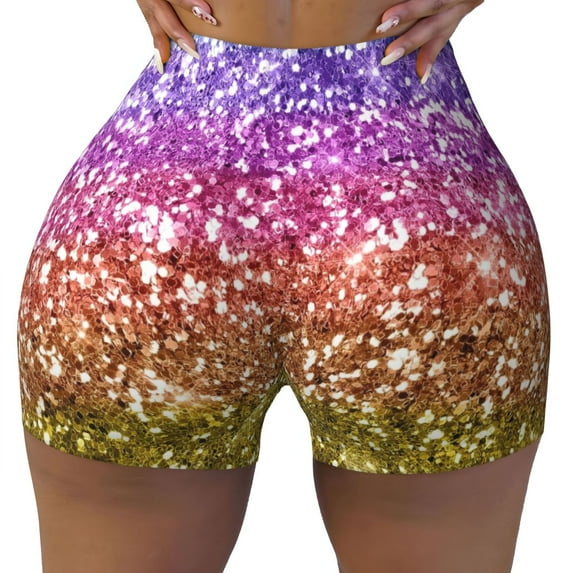 Naloa Glitter Rainbow Biker Shorts for Women Seamless Scrunch Short Women’s Yoga Shorts for Gym Running Sport Shorts - XX-Large