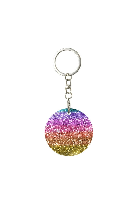 Glitter Rainbow Print Round Keychain Keychain Key Ring, Key Tag, Key Chain Bulk for Gift Accessories (Round)