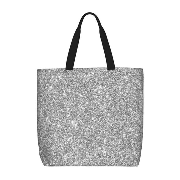 Naloa GlitterSilver Tote Bag for Women, Foldable Tote Bag With Zipper, Large Shoulder Bag, Top Handle Handbag for Travel, Work, Shopping