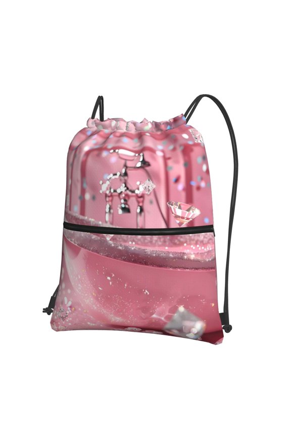 Glittering Pink Bathtub Drawstring Backpack String Bag Cinch Water Resistant for Gym Shopping Sport Yoga