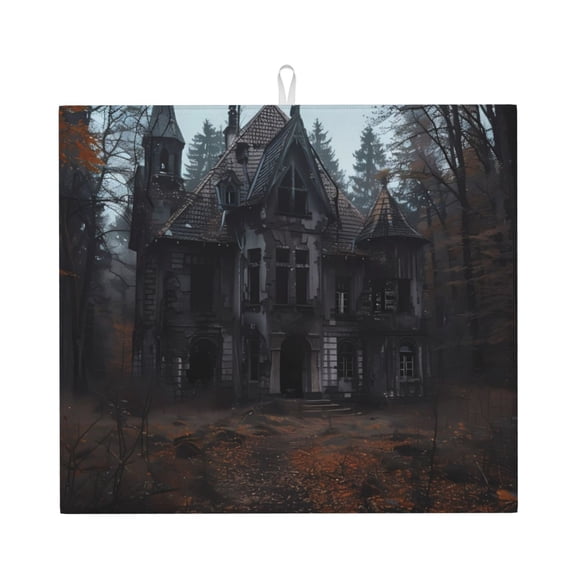 Naloa Gloomy Mansion Forest Scene Dish Drying Mat for Kitchen Counter, Heat Resistant Drainer Mats, Absorbent Draining Mat,Dish Rack Pad,16"x18"