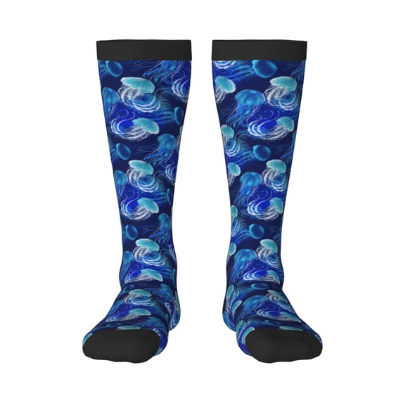 Naloa Glowing Jellyfish Pattern Knee Socks, High Socks Long Stretchy Sock Women Knee High Stocking, Long Socks for Women