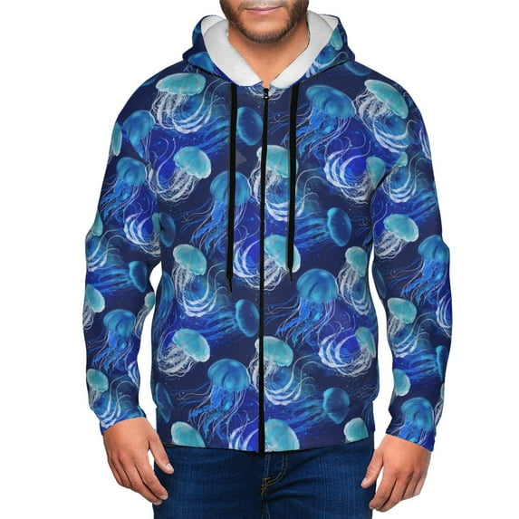 Naloa Glowing Jellyfish Pattern Men’s Hoodies, Zip up Hoodie, Sweatshirts,Hoodies for Men Sizes S-3XL-Large