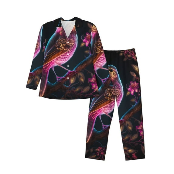 Naloa Glowing Leaf Bird Men’s Pajamas Set - Long Sleeve Button Down Sleep Shirt and Pajama Bottoms Sleepwear Set-XX-Large