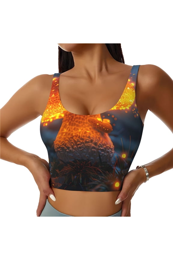 Glowing Mushroom In Forest Sports Bras for Women,Sports Bras for Women High Support with Removable Pads-Medium