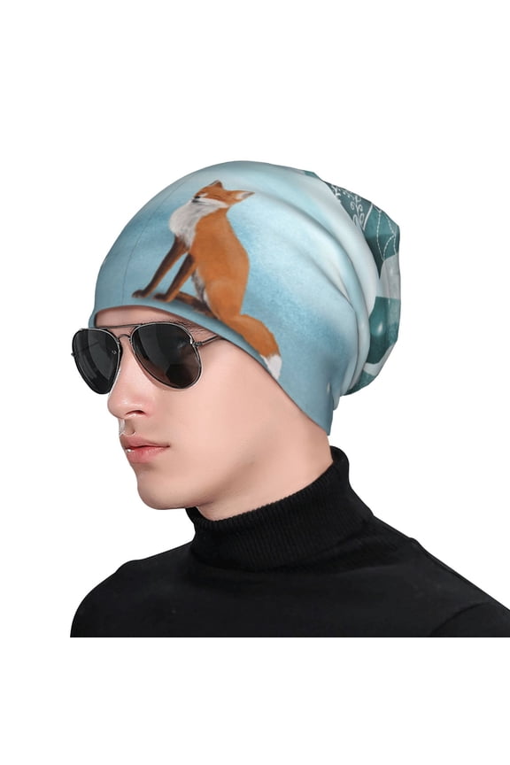 Gnome And Red Fox Fishing Soft Beanie Hat, Knit Beanie Daily Beanie in Fine Knit for Women Men Winter Travel, Outdoor