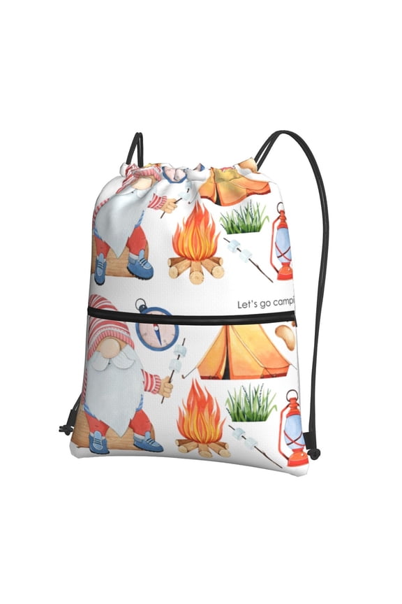 Gnome Camping Drawstring Backpack String Bag Cinch Water Resistant for Gym Shopping Sport Yoga