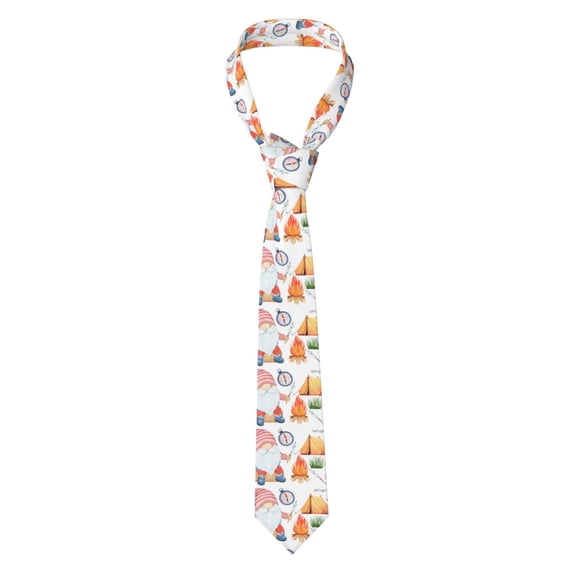 Naloa Gnome Camping Print Solid Color Tie Formal Necktie for Men，Suitable for business, daily life, work