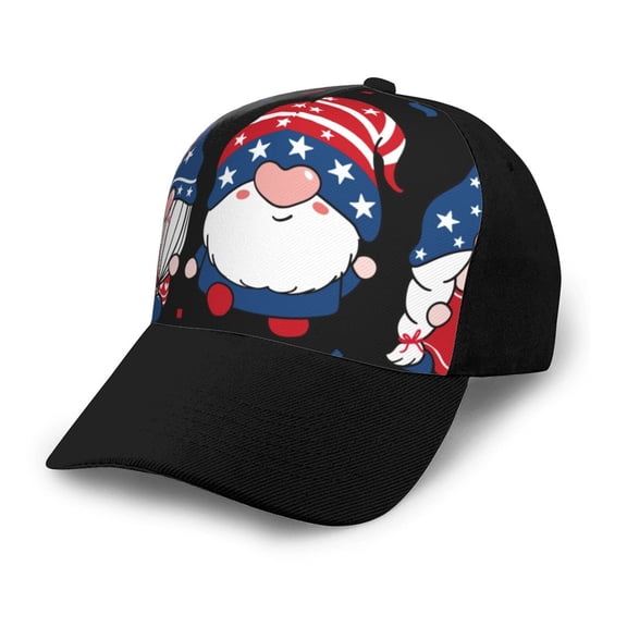 Naloa Gnome Independence Day Adult adjustable Print Baseball Hat, Patchwork curved brim baseball capfor Men and Women, One Size