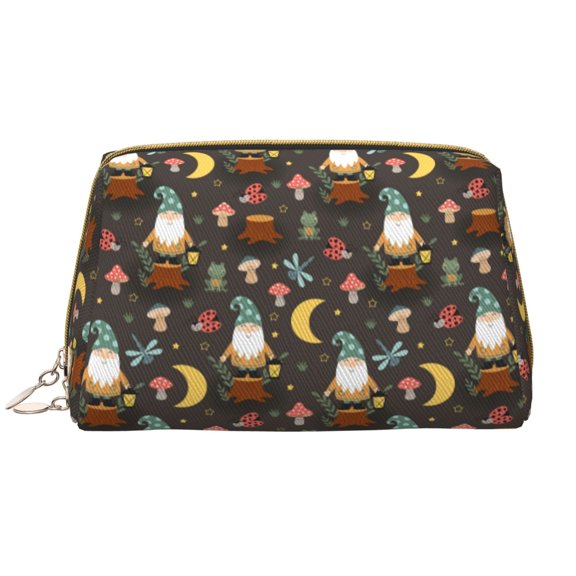 Naloa Gnome Insect Frog Leather Makeup Bag for Purse Travel, Portable Small Cosmetic Organizer for Women and Girls, Make up Bag with Zipper