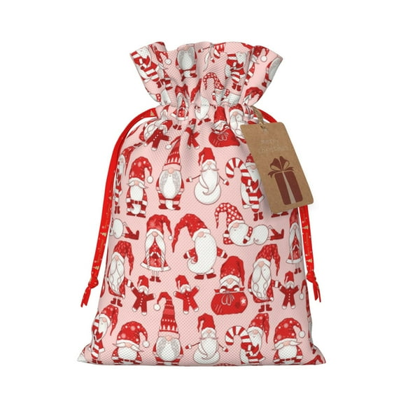 Naloa Gnome Merry Christmas Drawstring Christmas Bags, 3D Xmas Gift Bags, Christmas Wrapping Bags, Xmas Goodie Bags, Treat Pouch Bags, Party Favor Bags-Medium