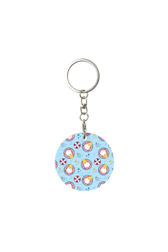 Gnome Pool Party Print Round Keychain Keychain Key Ring, Key Tag, Key Chain Bulk for Gift Accessories (Round)
