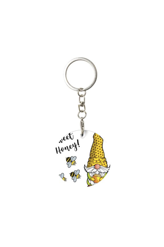 Gnome Sweet Honey Print Round Keychain Keychain Key Ring, Key Tag, Key Chain Bulk for Gift Accessories (Round)