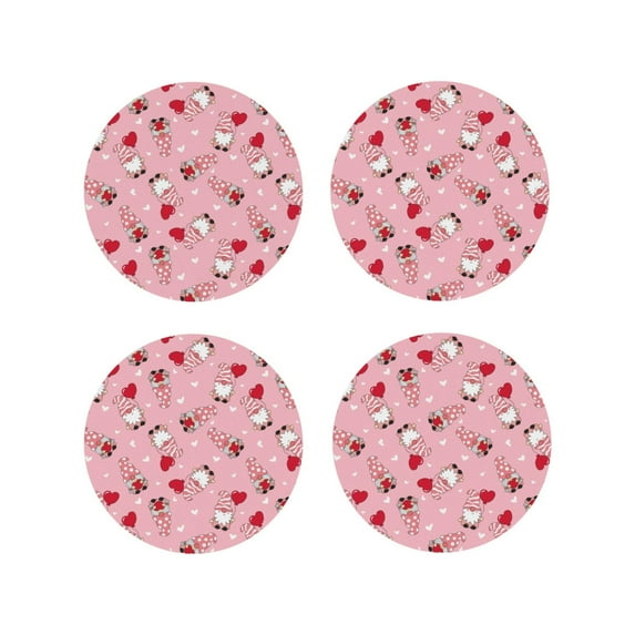 Naloa Gnome With Heart Leather Coasters for Drinks, Durable Drink Coasters 4 Set for Tabletop Protection, Luxurious Home Décor and Housewarming Gift ( {designName})Round Shape