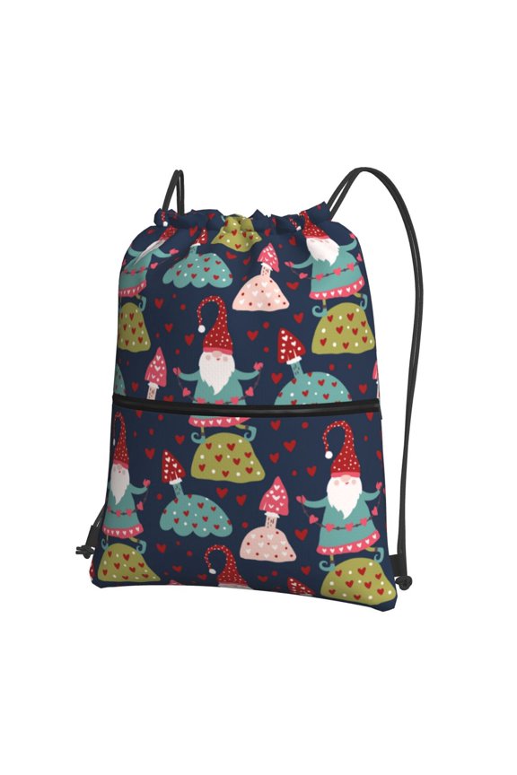 Gnome With Mushroom Drawstring Backpack String Bag Cinch Water Resistant for Gym Shopping Sport Yoga