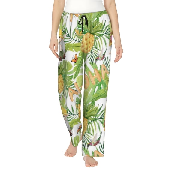 Naloa Gnome and Pineapple Print Women’s Ultra-Soft Comfy Pajama Lounge Pants with Pockets & Drawstring