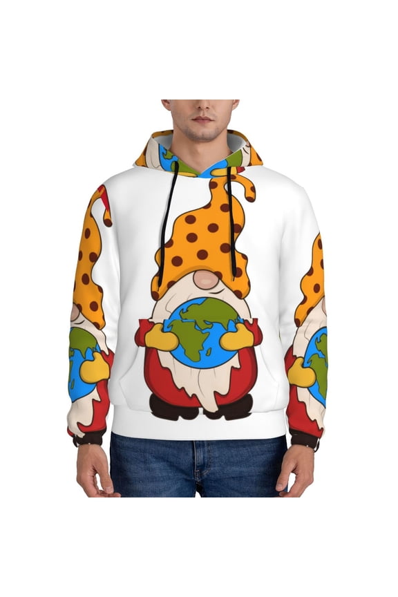 Gnomes Are Holding School Supplies Men's Casual Hooded Collar Drawstring Hoodies Pullover Sweatshirts Casual Long Sleeve Shirts-Small