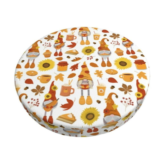 Naloa Gnomes Autumn Harvest Round Bar Stool Cushion Cover 12-14 inch, Fits Kitchen, Office, Restaurant Chairs - 13 inch