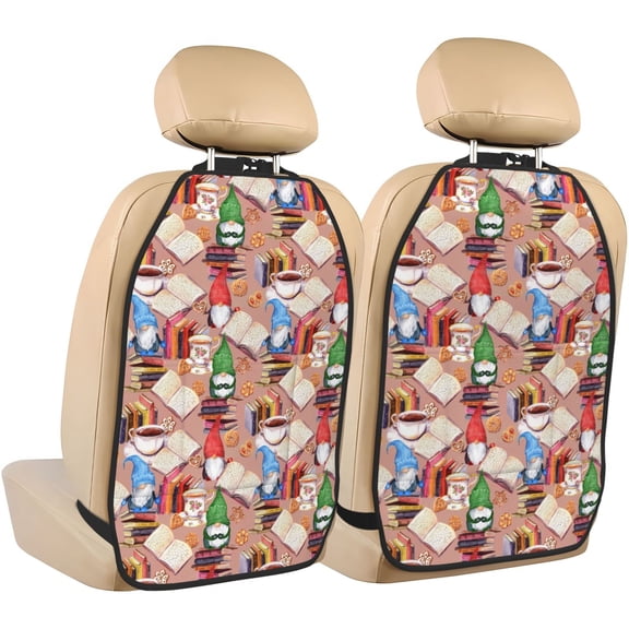 Naloa Gnomes Books Tea Cups 2Pcs Anti-Kick Back Seat Cover Kick Mat, Car Seat Protector with 3 Storage Pockets