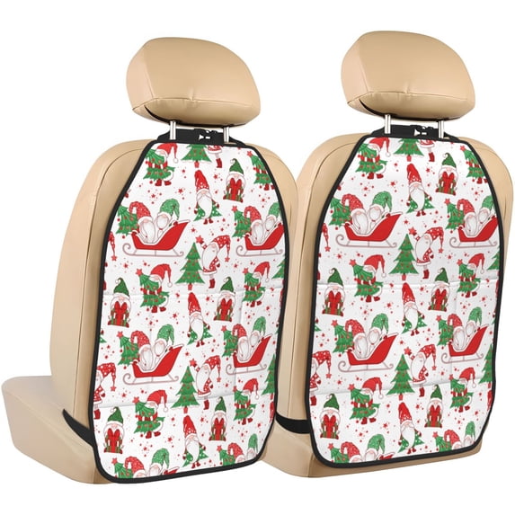 Naloa Gnomes Merry Christmas 2Pcs Anti-Kick Back Seat Cover Kick Mat, Car Seat Protector with 3 Storage Pockets