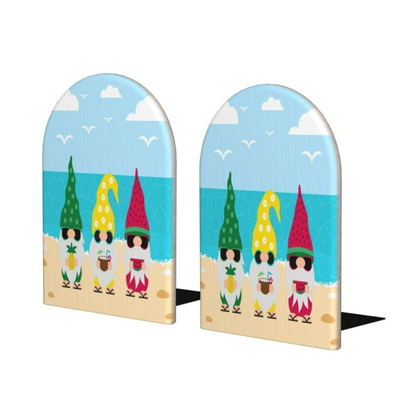Naloa Gnomes On The Beach 2 Pcs Bookend Large Capacity Office Book Ends for Home Office Library School Study Decoration