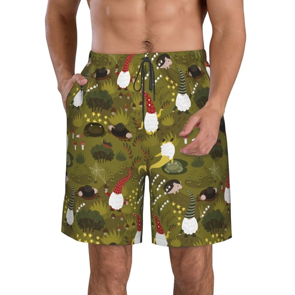 Naloa Gnomes Playing in the Garden Men's Beach Shorts, Surfing shorts, Swim trunks, Quick Dry Swim Trunks for Surfing Beach Fun - Medium