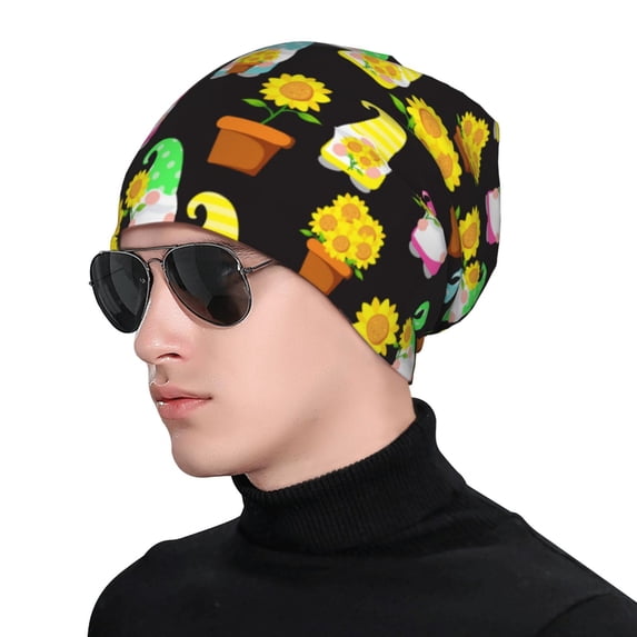 Naloa Gnomes With Sunflowers Soft Beanie Hat, Knit Beanie Daily Beanie in Fine Knit for Women Men Winter Travel, Outdoor