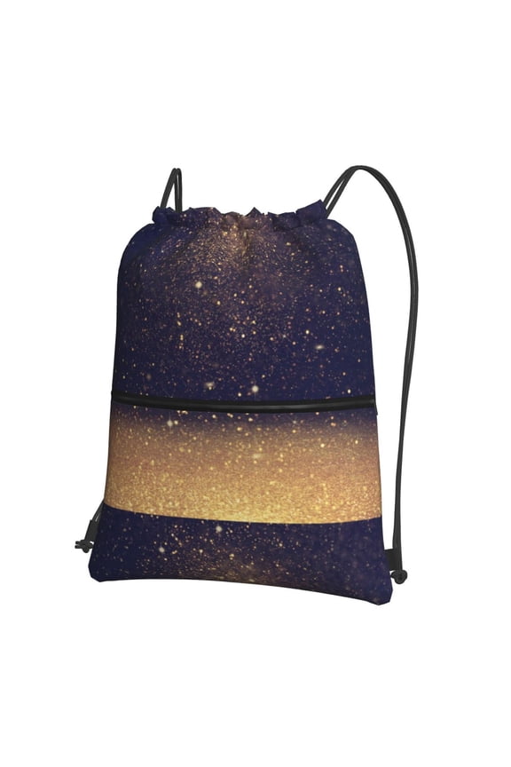 Gold Black Glitter Drawstring Backpack String Bag Cinch Water Resistant for Gym Shopping Sport Yoga