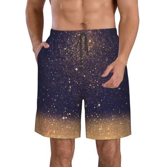 Naloa Gold Black Glitter Men's Beach Shorts, Surfing shorts, Swim trunks, Quick Dry Swim Trunks for Surfing Beach Fun - Small
