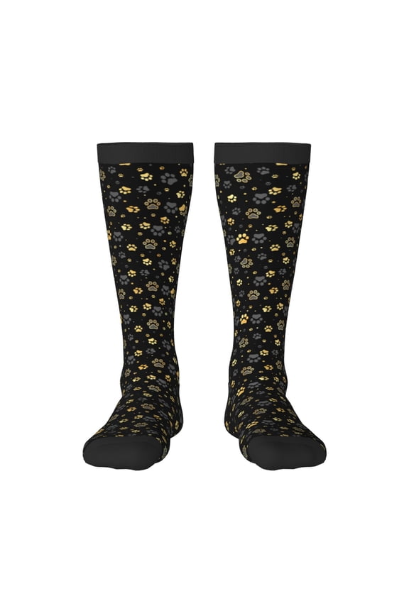 Gold Dog Paw Knee Socks, High Socks Long Stretchy Sock Women Knee High Stocking, Long Socks for Women