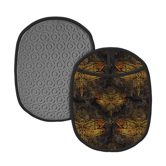 Naloa Gold Dragonfly Mandala Silicone Pot Holders, Oven Mitts Heat Resistant Hot Pads, Non Slip Pot Holder for Kitchen Baking and Cooking 9.4 x 7.5 Inches