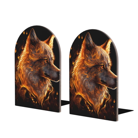Naloa Gold Flame Pattern Wolf 2 Pcs Bookend Large Capacity Office Book Ends for Home Office Library School Study Decoration