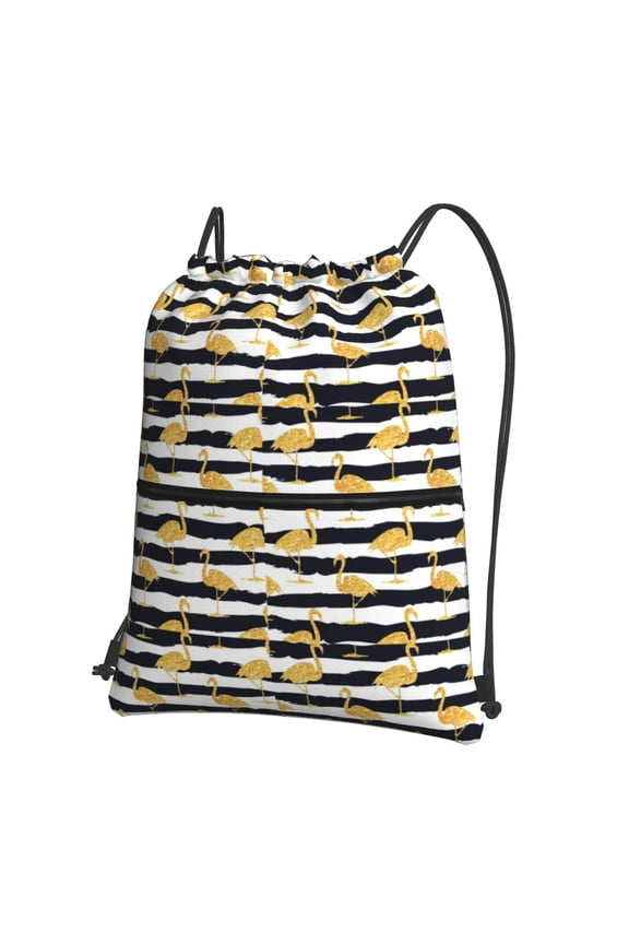 Gold Flamingo Drawstring Backpack String Bag Cinch Water Resistant for Gym Shopping Sport Yoga