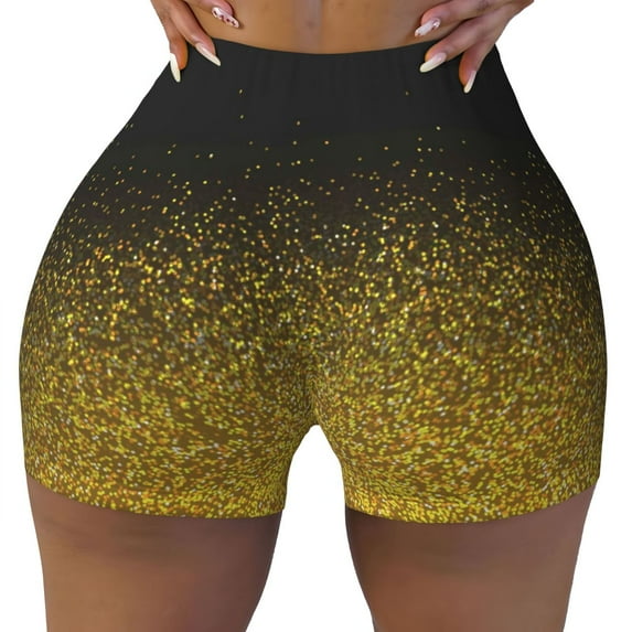 Naloa Gold Glitter Gradient Biker Shorts for Women Seamless Scrunch Short Women’s Yoga Shorts for Gym Running Sport Shorts - Small