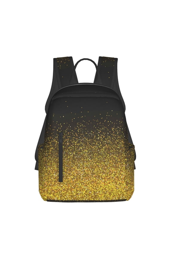Gold Glitter Gradient Print Lightweight DayBackpack Suitable for school, work, shopping, travel, etc.