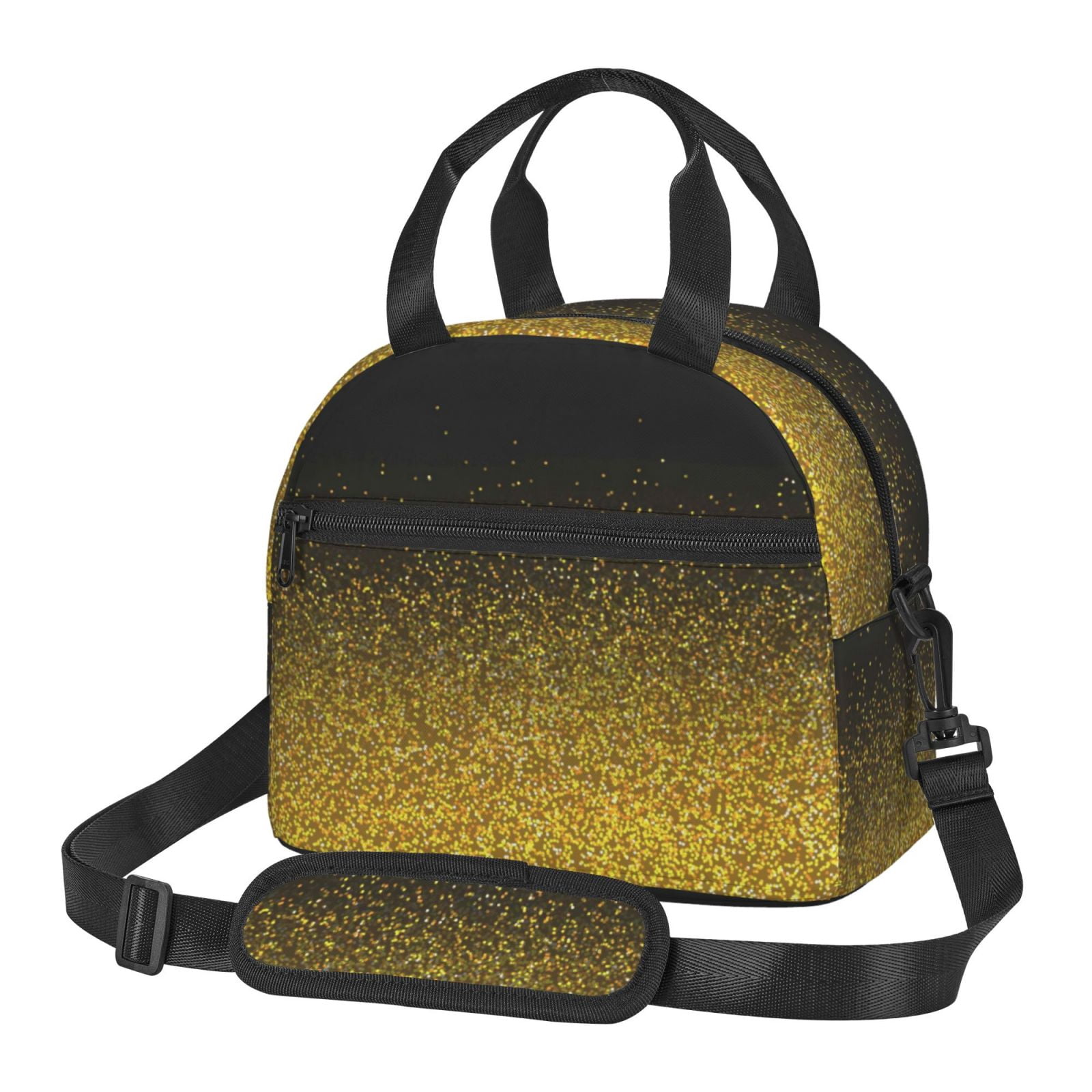 Naloa Gold Glitter Gradient Print Lunch Bag for Women & Men Insulated Lunch Box or Cooler Lunch Tote Bags for Work, Travel, Outdoor