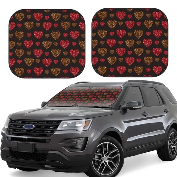 Naloa Gold Glitter Heart 2 Piece Foldable Car Sun Shades, Car Windshield Sunshade, Front Window Sunshade for Car, Truck, SUV - Medium