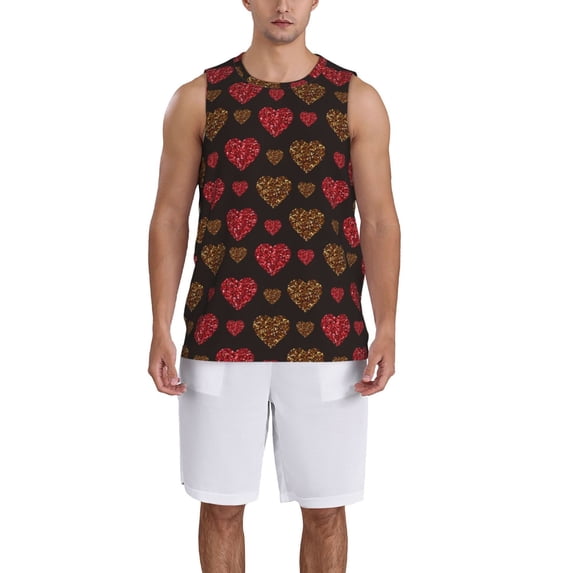 Naloa Gold Glitter Heart Basketball Jersey Reversible Men's Mesh Athletic Sports Shirts Training Practice S-4XL3X-Large