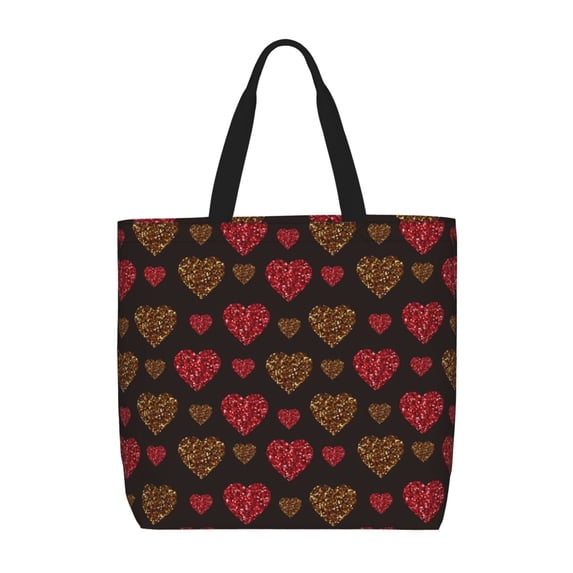 Naloa Gold Glitter Heart Tote Bag for Women, Foldable Tote Bag With Zipper, Large Shoulder Bag, Top Handle Handbag for Travel, Work, Shopping