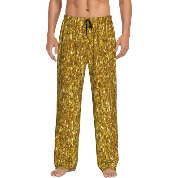 Naloa Gold Glitter Pajama Pants Men, PJ Bottoms, Sleep & Lounge Pants-XX-Large