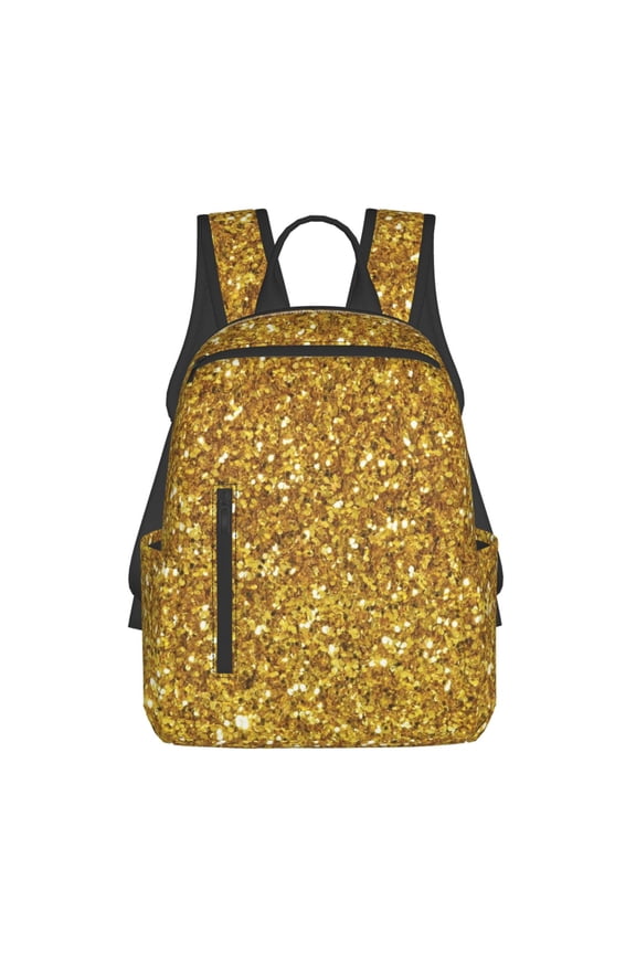 Gold Glitter Print Lightweight DayBackpack Suitable for school, work, shopping, travel, etc.