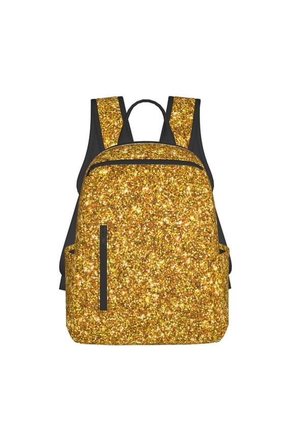 Gold Glitter Print Lightweight DayBackpack Suitable for school, work, shopping, travel, etc.