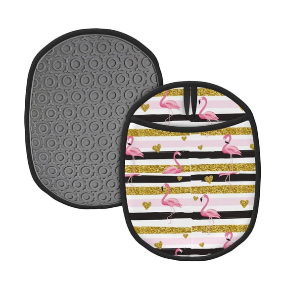 Naloa Gold Glittering Hearts and Flamingos Silicone Pot Holders, Oven Mitts Heat Resistant Hot Pads, Non Slip Pot Holder for Kitchen Baking and Cooking 9.4 x 7.5 Inches