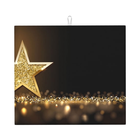 Naloa Gold Glittering Stars Dish Drying Mat for Kitchen Counter, Heat Resistant Drainer Mats, Absorbent Draining Mat,Dish Rack Pad,16"x18"
