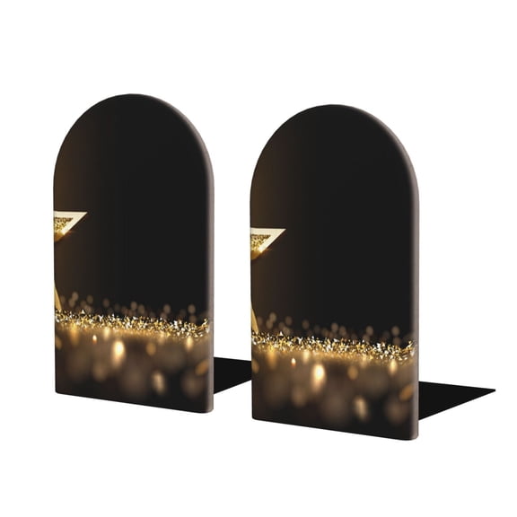 Naloa Gold Glittering Stars Wood Non-Skid Bookend for Shelves,Book Ends for Heavy Books, Book Stand for CDs,1 Pair