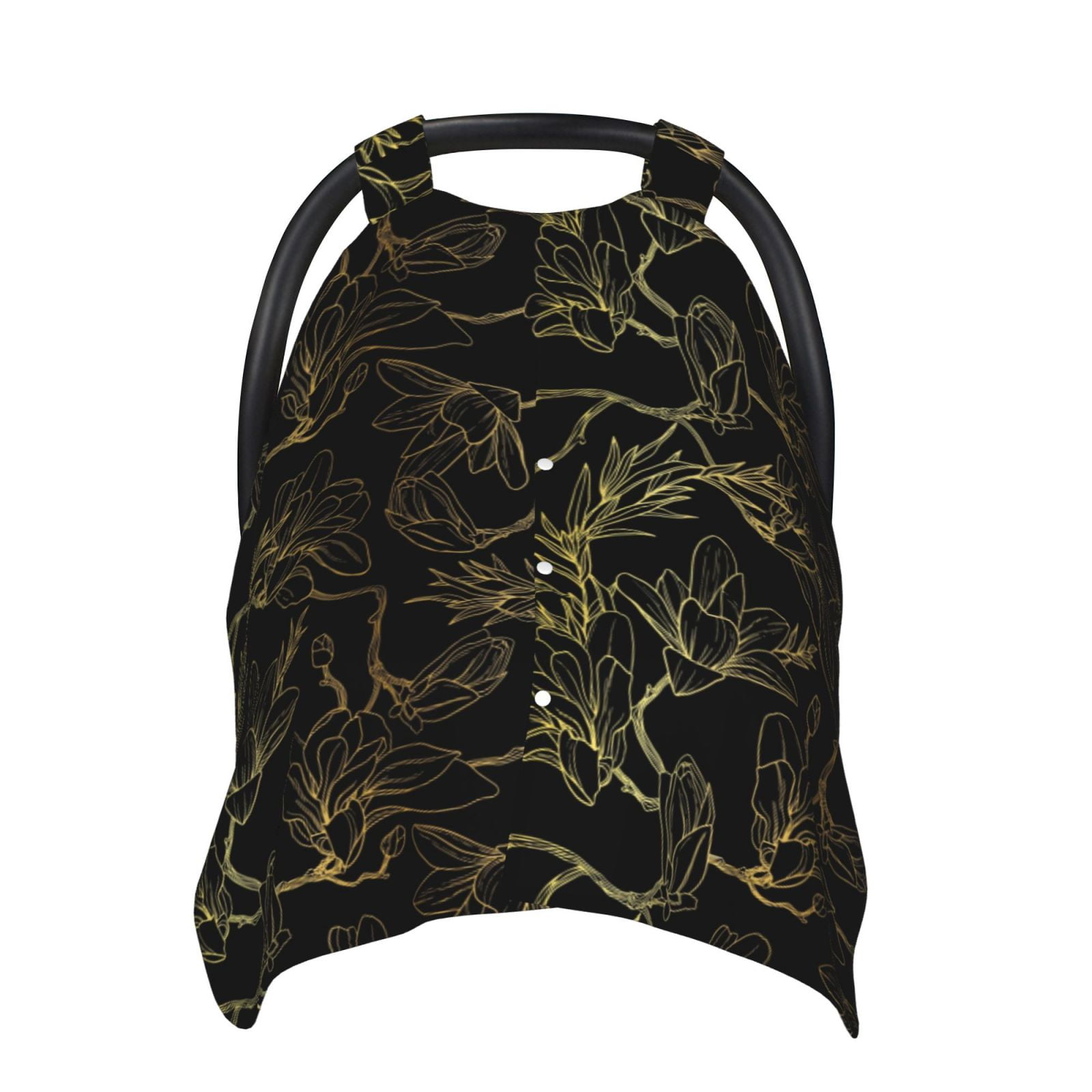 Naloa Gold Gloss Outline Floral Baby Car Seat Cover, Breathable Baby Carrier Cover, Multiuse Baby Carrier Cover & Nursing Breastfeeding Cover