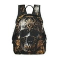 thumbnail image 1 of Naloa Gold Pattern Black Skull Print Lightweight DayBackpack Suitable for school, work, shopping, travel, etc., 1 of 1