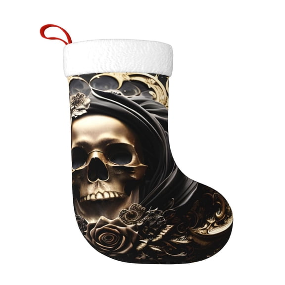 Naloa Gold Rose Skull Christmas Stockings Decorations, Xmas Ornaments, DIY Personalized Farmhouse Decor for Home Family Party Tree